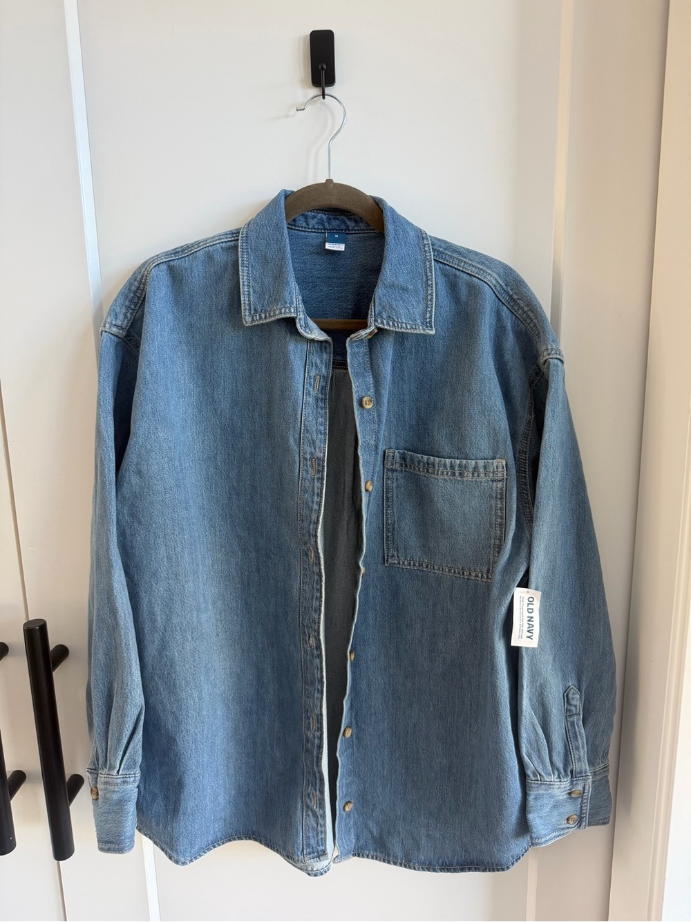 🦋 NWT Sz M Old Navy Light Blue Denim Oversized Jacket with Chest Pocket